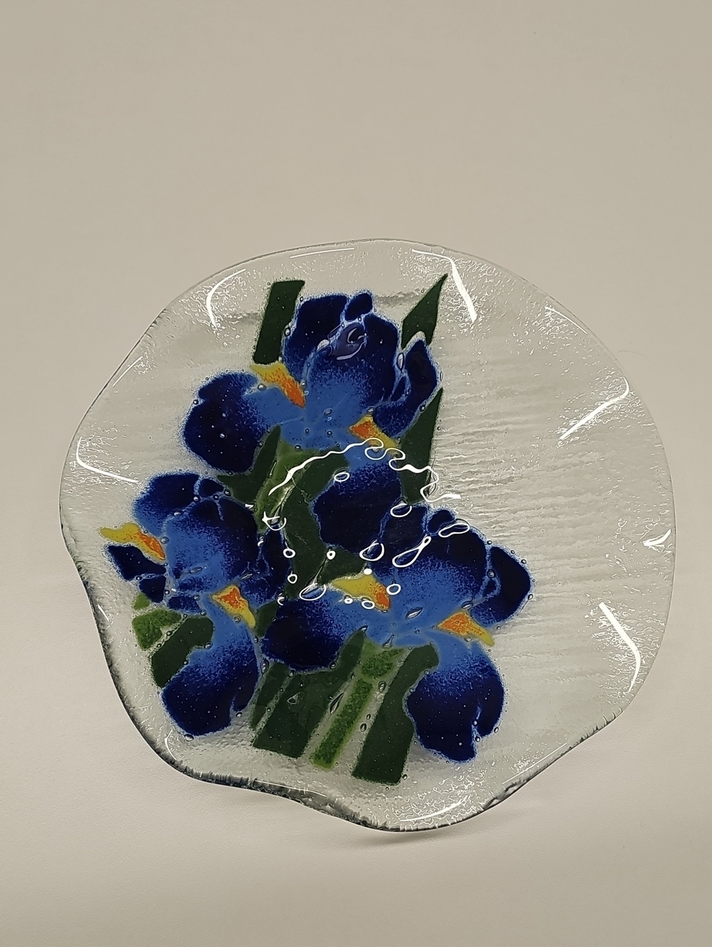 Beautiful Peggy Karr Fused Art Glass Floral Bowl - Signed